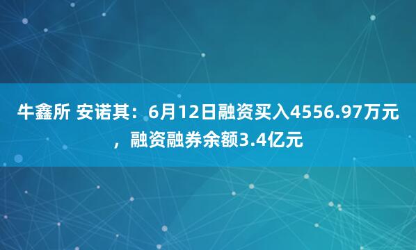 牛鑫所 安诺其：6月12日融资买入4556.97万元，融资融券余额3.4亿元